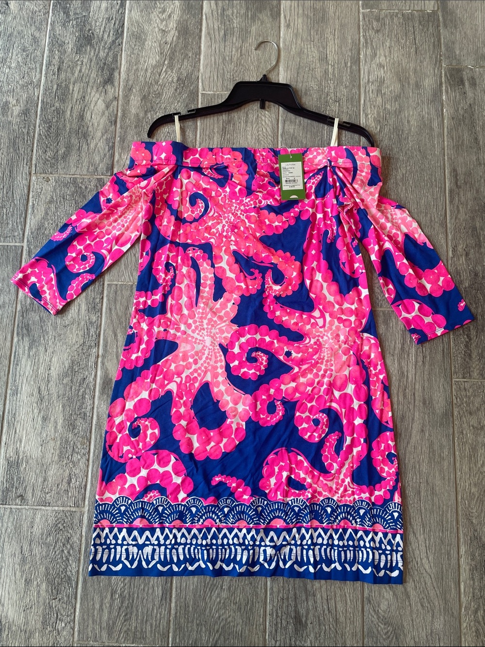 Lilly Pulitzer Hot Pink & Navy Floral Off-Shoulder Dress